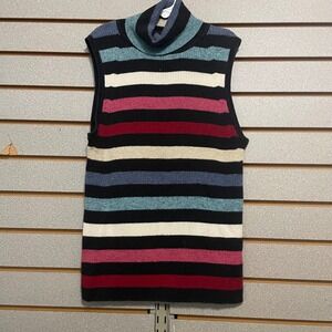 Faded Glory Black Stripe Turtleneck Sleeveless Sweater Vest M‎ Glitter